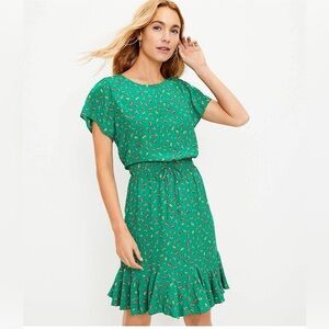 LOFT Green Floral Short Sleeve Dress